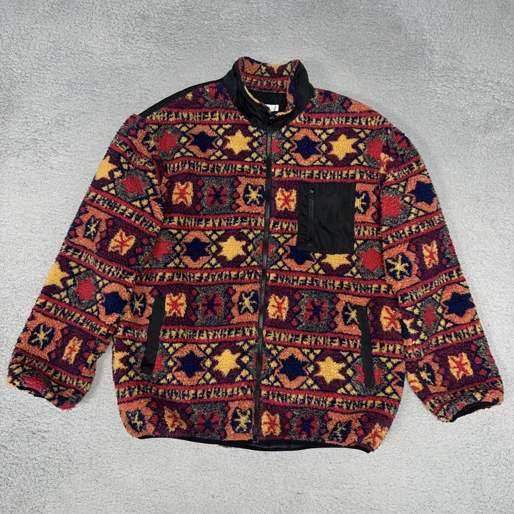 ChArmkpR Aztec Sherpa Jacket Men's Sz M Southwestern Geometric Fleece Full Zip